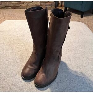 Jones Bootmaker Yogi 2 Brown Leather Mid Calf Block Heel Boots Womens 36 Sz 5.5